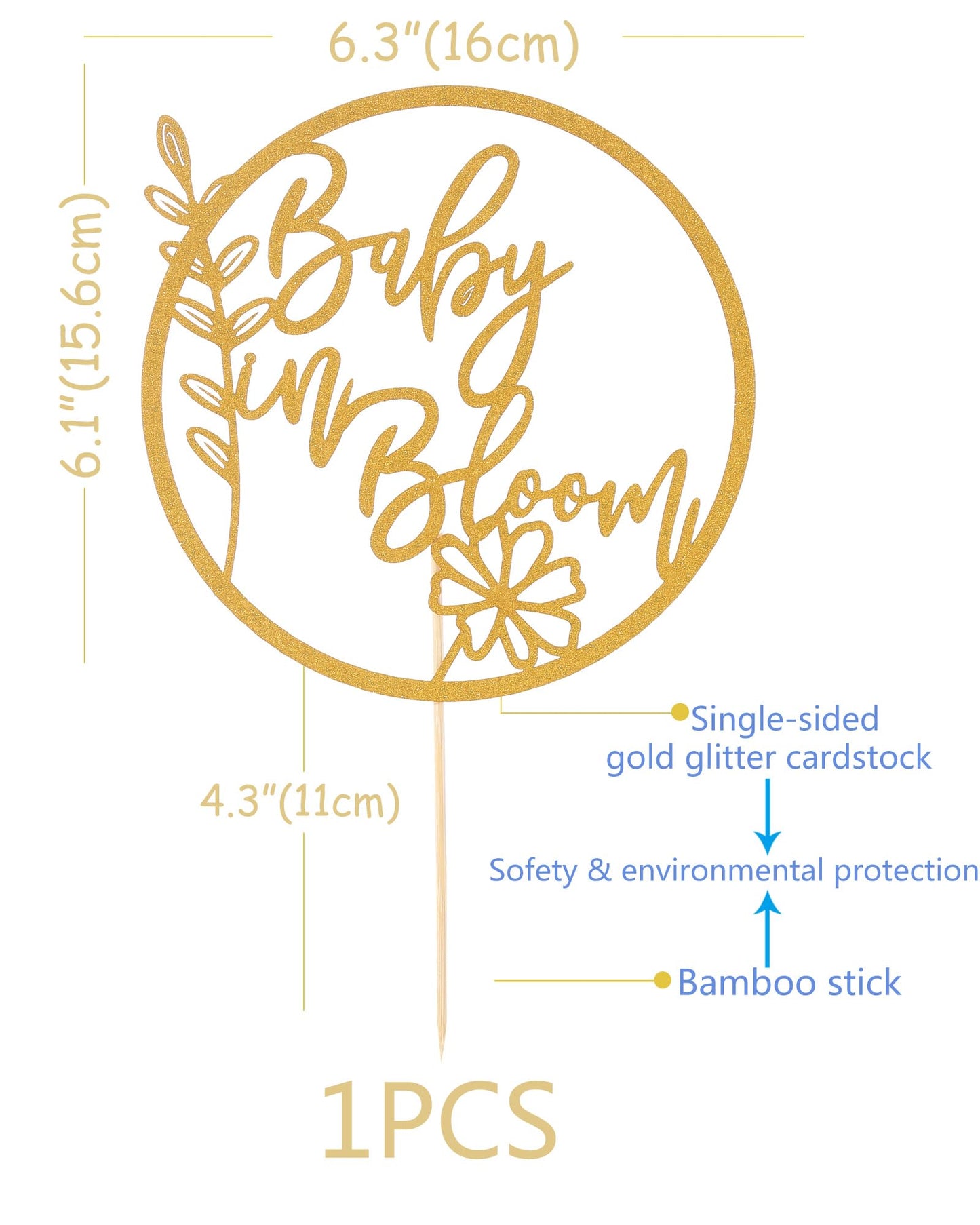 Baby In Bloom Cake Topper - Flower Theme Baby Shower Cake Topper, Floral Baby Shower Gender Reveal Patry Cake Decorations