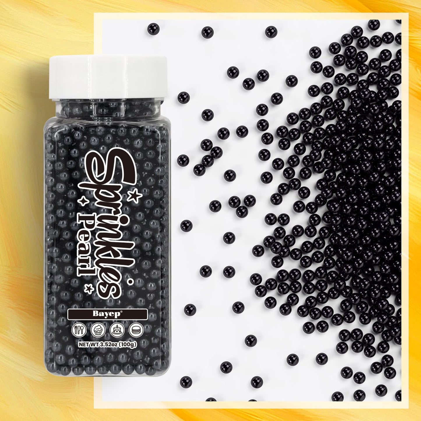 Bayep Edible Pearls For Cake Decorating 4Mm Black Sprinkles For Cookies, Baking, Ice Cream, Cupcake Topper Pearl Sprinkles Perfe