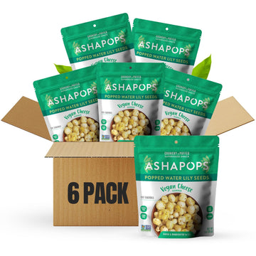 AshaPops Vegan Cheese Flavored Popped Water Lily Seeds, 1 oz (Pack of 6) - Gluten-Free, Vegan, Paleo, Nut-Free, Corn-Free, Soy-F