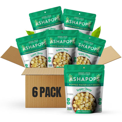 AshaPops Vegan Cheese Flavored Popped Water Lily Seeds, 1 oz (Pack of 6) - Gluten-Free, Vegan, Paleo, Nut-Free, Corn-Free, Soy-F