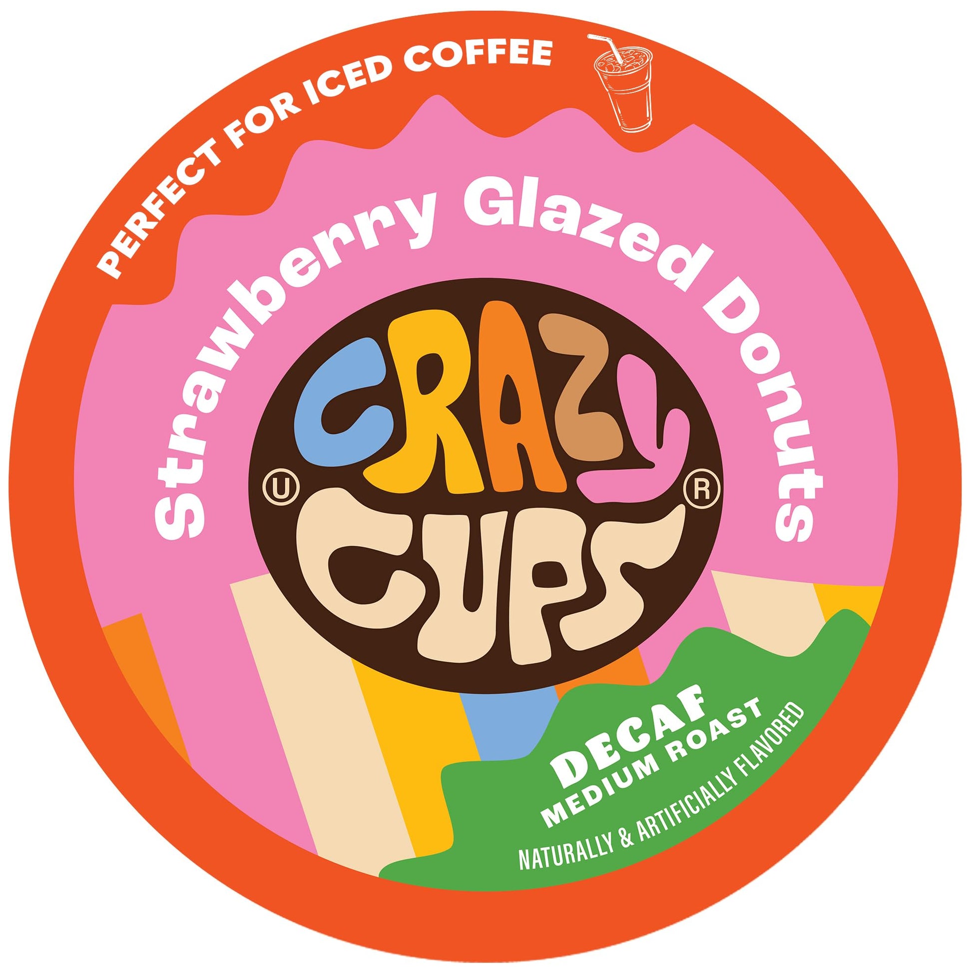 Crazy Cups Decaf Strawberry Glazed Donut Flavored Coffee Pods, Single-Serve Medium Roast Coffee Cups for Keurig K-Cup Machines, 