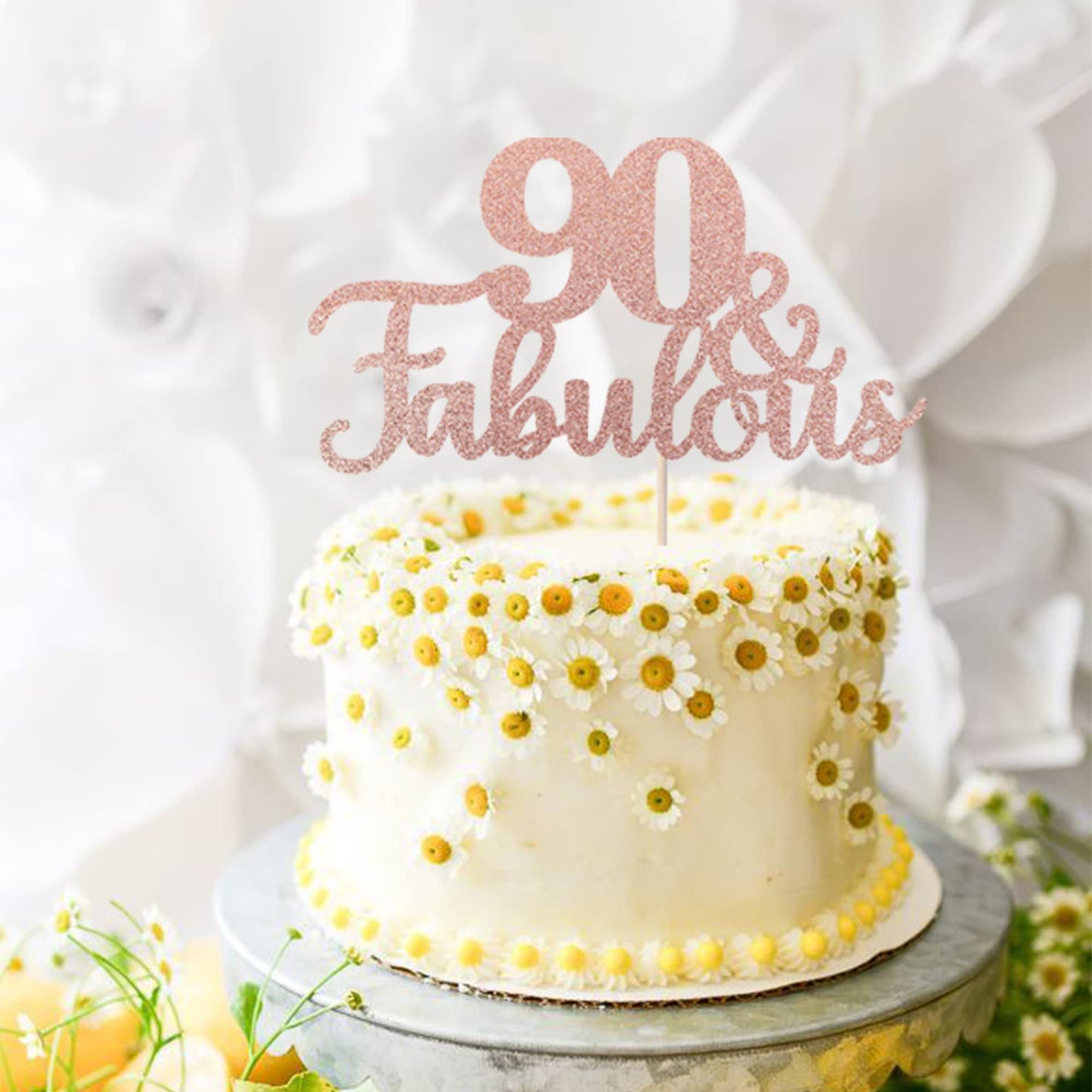 1 Pcs 90 & Fabulous Cake Topper Glitter Ninety And Fabulous Cake Toppers Happy 90Th Birthday Cake Pick For 90Th Wedding Annivers