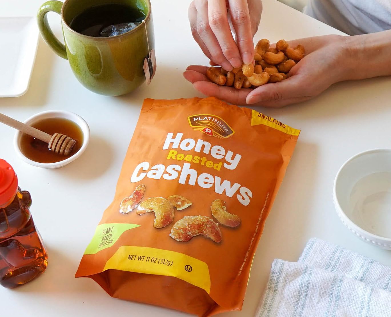 Platinum Honey Roasted Cashews - Sweet Gourmet Snack, 11 oz Resealable Pouch, Individual Snack Packs, Kosher