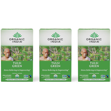 Organic India Tulsi Green Tea Bags - Holy Basil Tea, African Basil, Stress Relieving, Immune Support, Usda Certified Organic, Premium Darjeeling Green Tea, Caffeinated - 18 Infusion Bags, 3 Pack