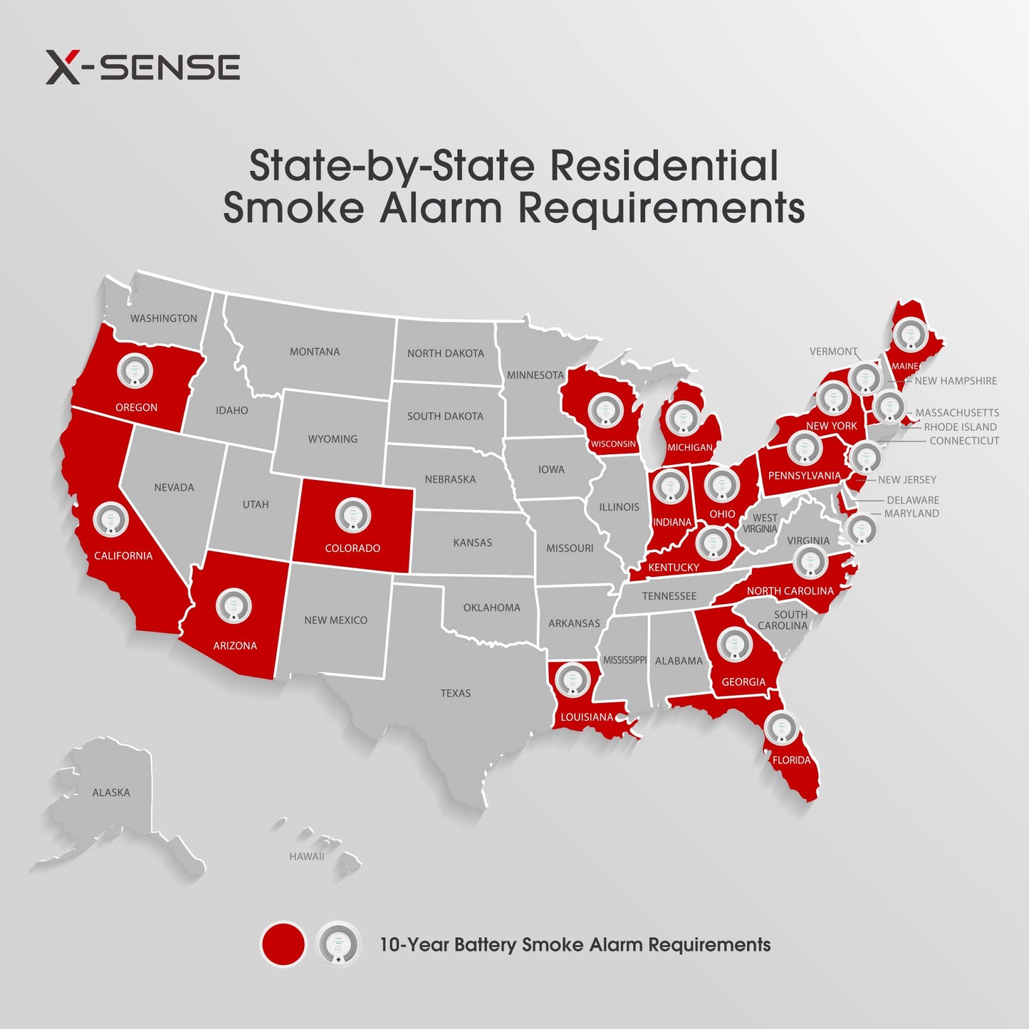 X-Sense Smoke Alarm, 10-Year Battery Fire Alarm Smoke Detector With Led Indicator & Silence Button, Sd2J0Ax