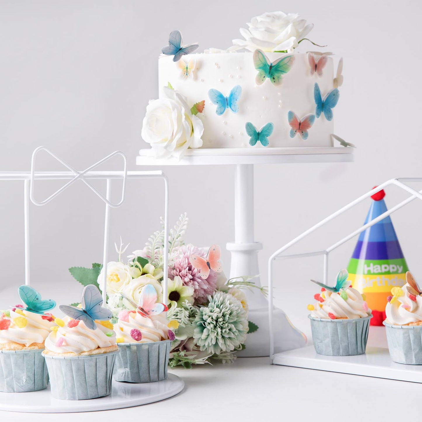 Edible Butterfly Cake Toppers 40-Pcs Mixed Size Wafer Paper Butterfly Cupcake Toppers Edible Butterflies Decorations For Happy B