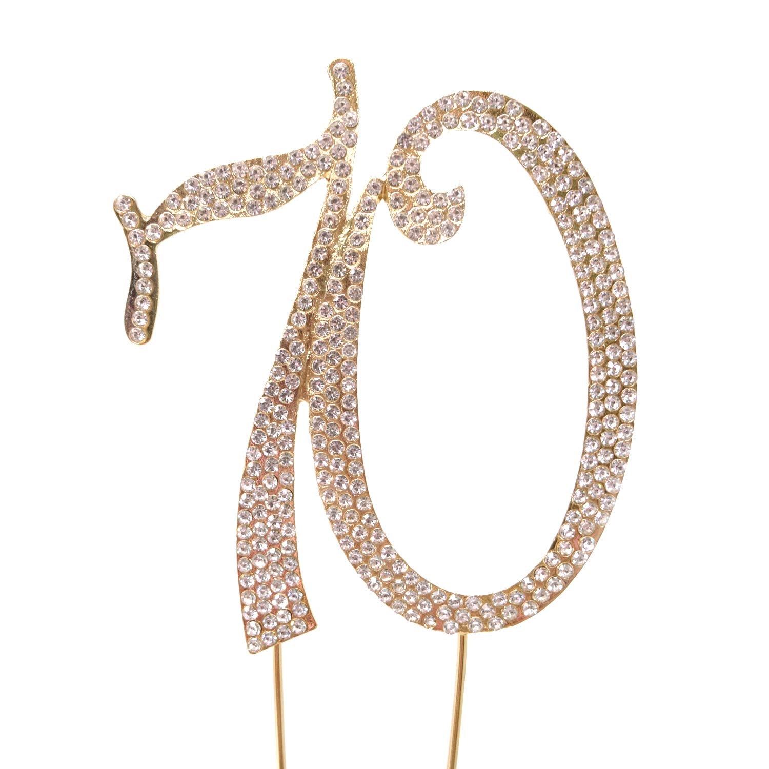 Honbay 70th Birthday Cake Topper - Premium Sparkly Crystal Rhinestones Decoration - Gold - Model CAKE-TOPPER-70-GOLD