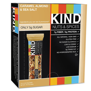 Kind 18533 Nuts And Spices Bar, Caramel Almond And Sea Salt, 1.4 Oz Bar, 12/Box