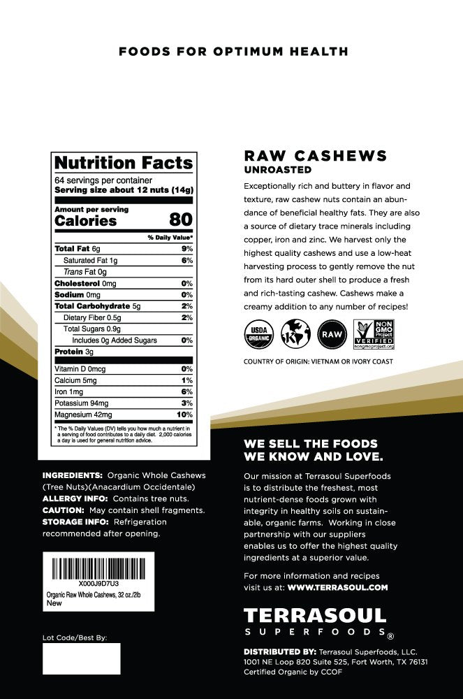 Terrasoul Superfoods Organic Raw Cashews, Premium Quality, 4 lbs (Pack of 2)