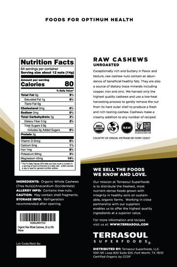 Terrasoul Superfoods Organic Raw Cashews, Premium Quality, 4 lbs (Pack of 2)