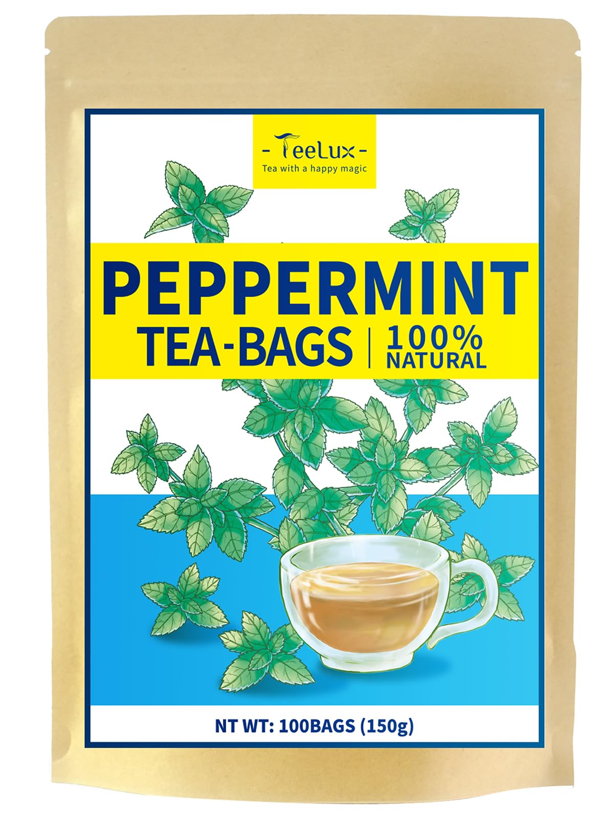 TeeLux Peppermint Tea Bags, Caffeine Free Herbal Tea, Refreshing Mint, 100 Count