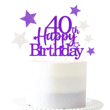 Glittery 40Th Happy Birthday Cake Topper With Star,Personalised 40 Birthday Cake Toppers Party Decorations Party Supplies For Me