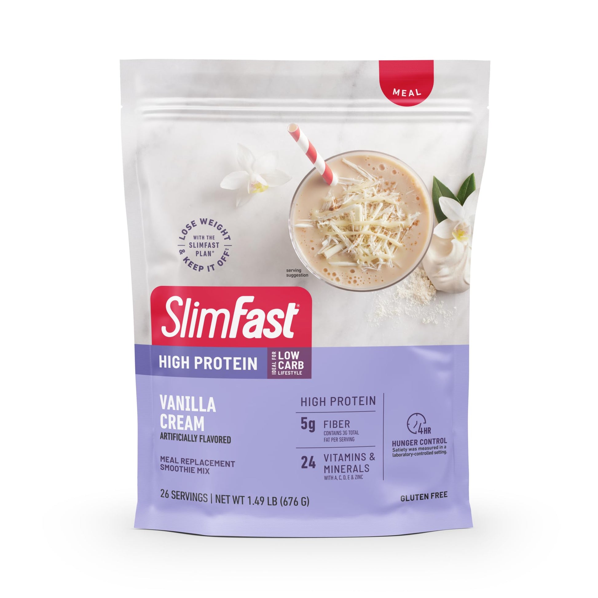 SlimFast High Protein Meal Replacement Powder, Vanilla Cream, 23.84 oz, 26 Servings, Gluten Free, Model HU-XI-201