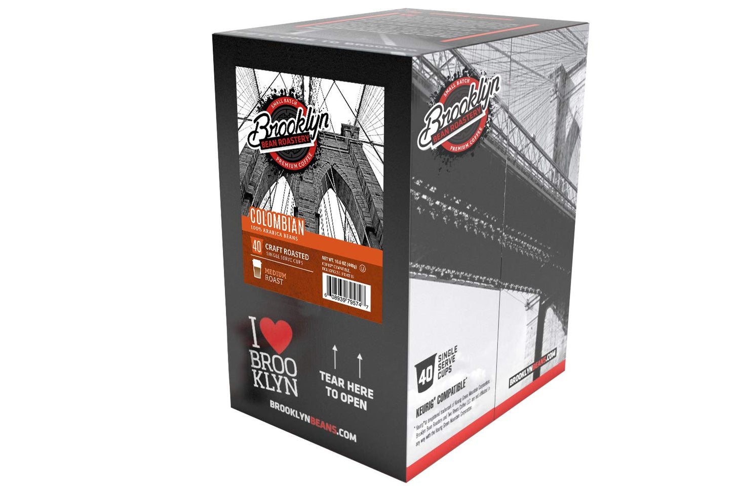 Brooklyn Beans Colombian Gourmet Coffee Pods, 40 Count, Compatible with Keurig 2.0, Model BB CO40