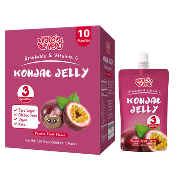 Volo Vero Konjac Jelly Squeeze Pouch Passion Fruit Flavor, Low Calories (3 Kcal), 10 Packs, Gluten Free & Vegan, 0 Sugar, Keto, Low Carb, Drinkable Vitamin C Healthy Snacks, Holiday Gifts