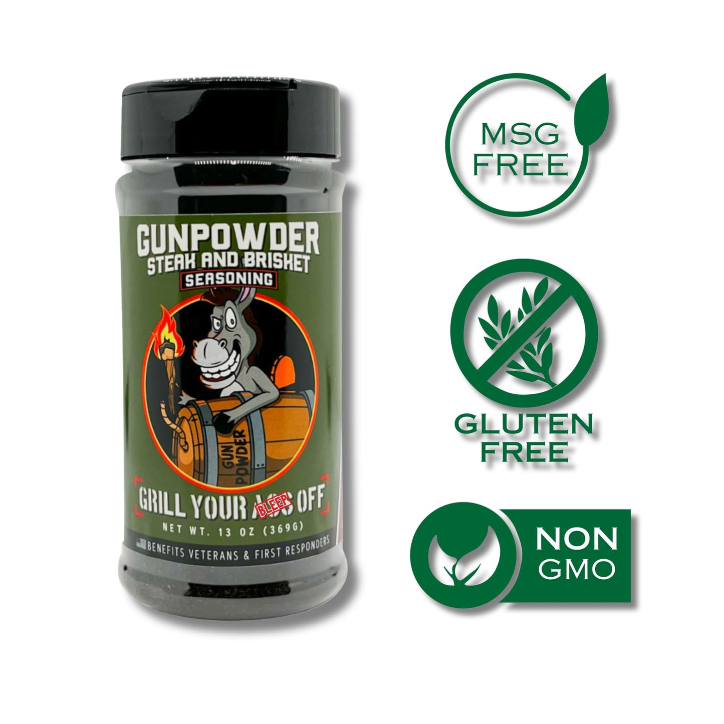 Grill Your Ass Off  powder Seasoning, 13oz BBQ Seasoning, MSG & Gluten-Free, USA Made, Activated Charcoal for Brisket, Ribs & Chicken