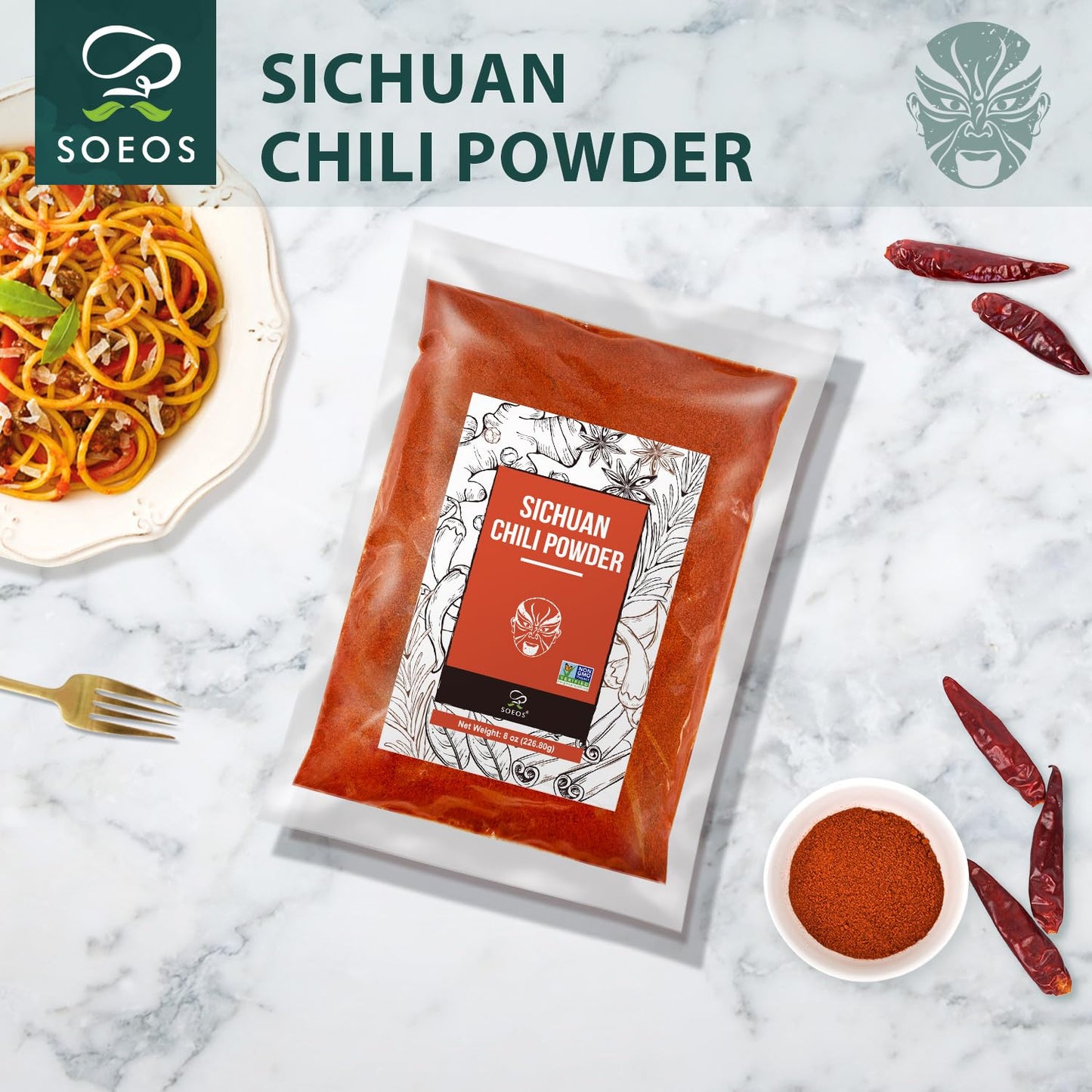 Soeos Premium Sichuan Chili Powder 8oz(226g),All Natural,Asian Chili Powder,Savory Spicy Red Chili Powder from Dried Chillies,Ch
