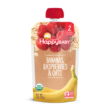 Happy Baby Organics Stage 2 Baby Food Pouches, Gluten Free, Vegan & Healthy Snack, Clearly Crafted Fruit & Veggie Puree, Bananas