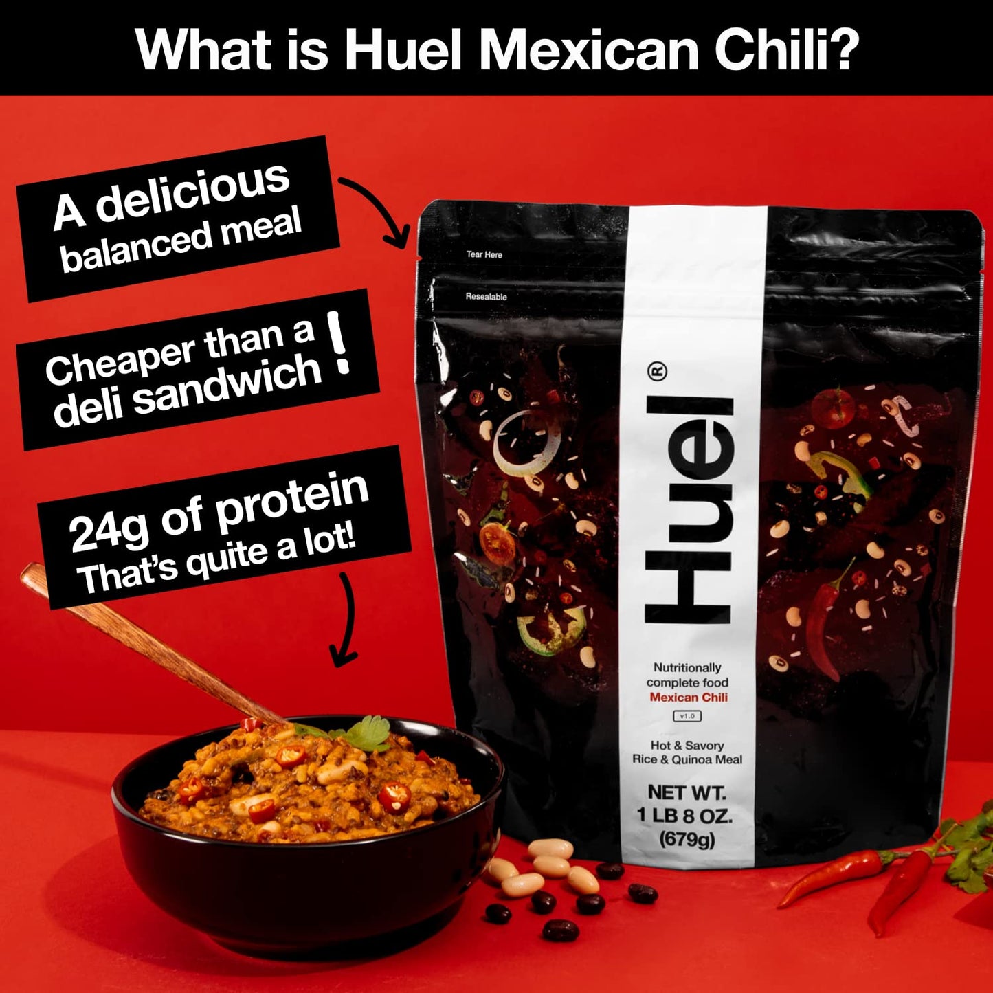 Huel Hot and Savory Instant Meal Replacement - Mexican Chili - 14 Scoops Packed with 100% Nutritionally Complete Food, Including