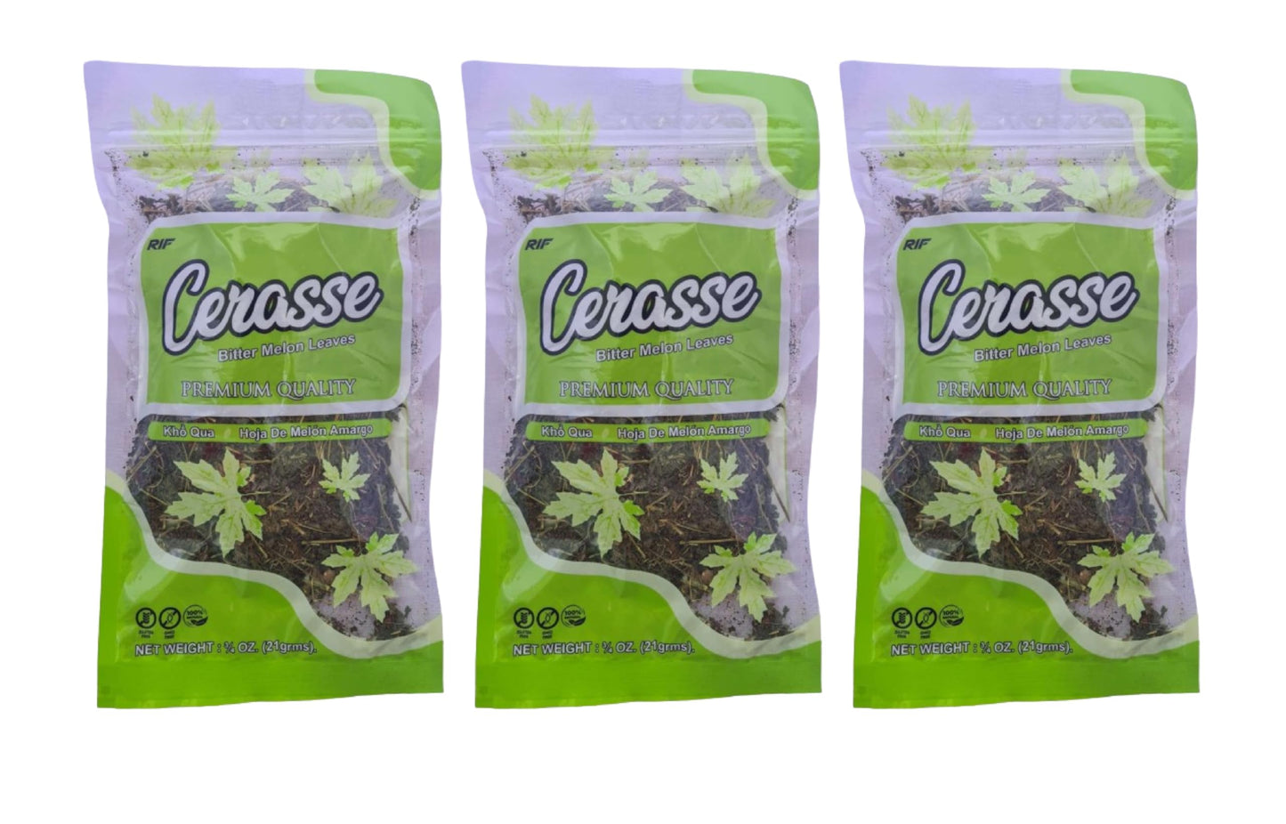 RSJ Trading Cerasse Tea, Bitter Melon Bush Tea, Wildcrafted, 0.75oz, Green Yellowish, Resealable Bag, 3 Pack and 5 Pack