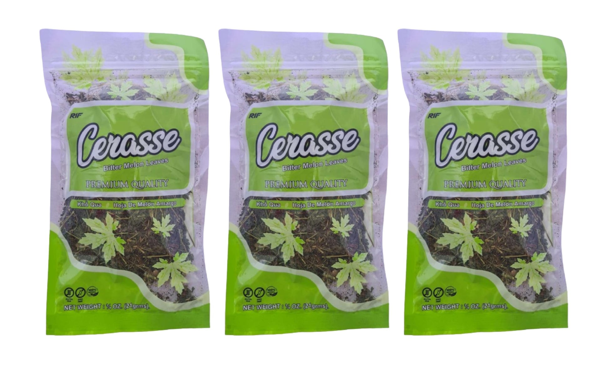 RSJ Trading Cerasse Tea, Bitter Melon Bush Tea, Wildcrafted, 0.75oz, Green Yellowish, Resealable Bag, 3 Pack and 5 Pack