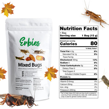Erbies Edible Bugs Mixed Trail Mix, 15g, Protein Packed Snack with Crickets, Grasshoppers, Silkworms, Fun Gift Idea