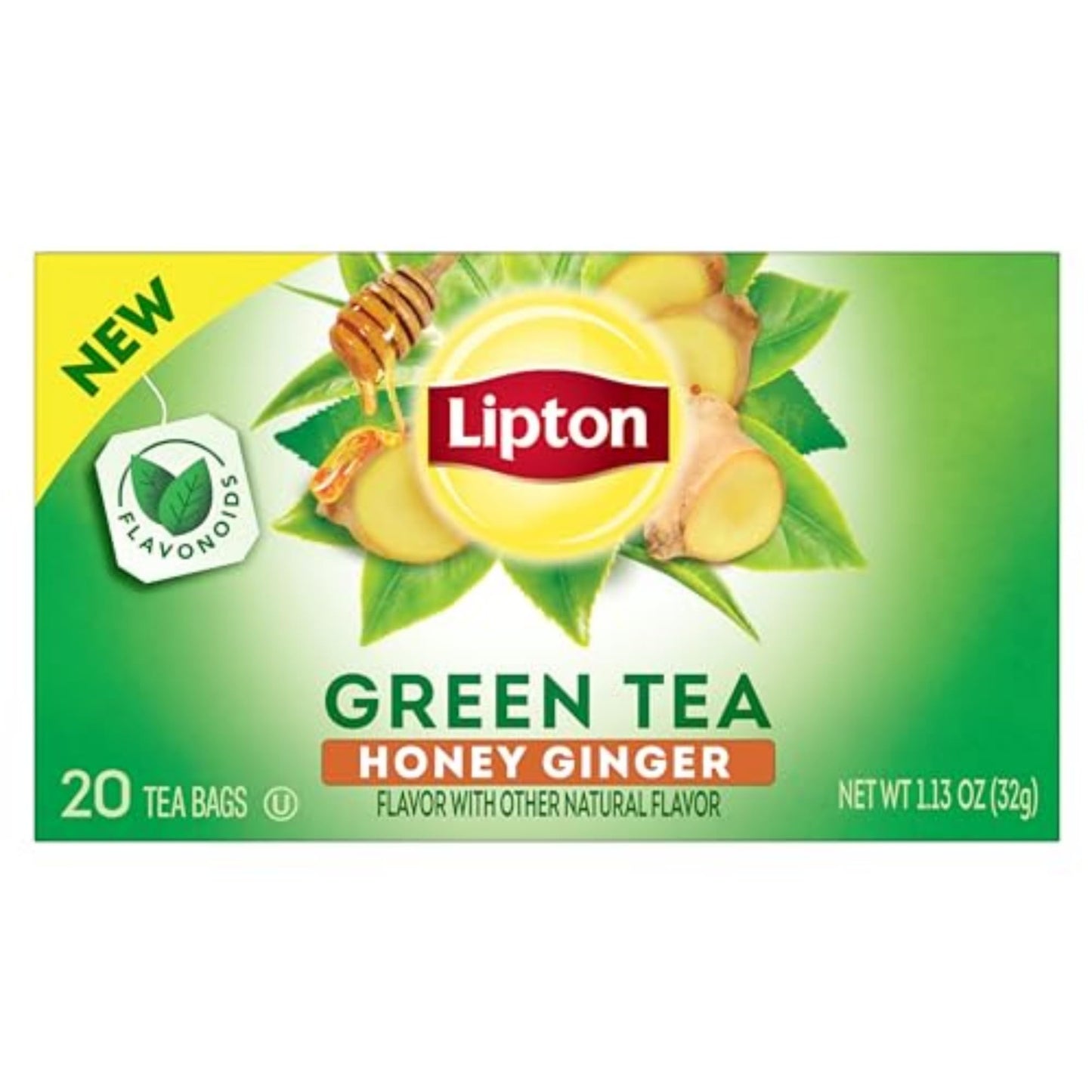 Lipton Honey Ginger Green Tea Bags, Unsweetened, Caffeinated, 20 Bags, Single Pack