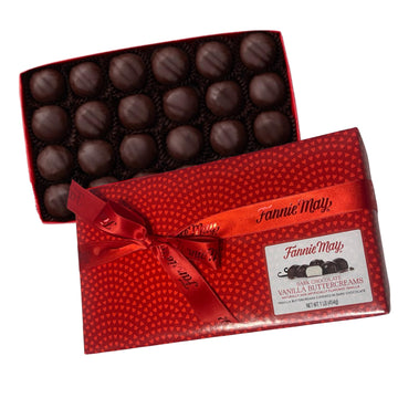 Fannie May Dark Chocolate Vanilla Buttercreams Gift Box, 1 lb, Signature Holiday Wrap Chocolate Candy