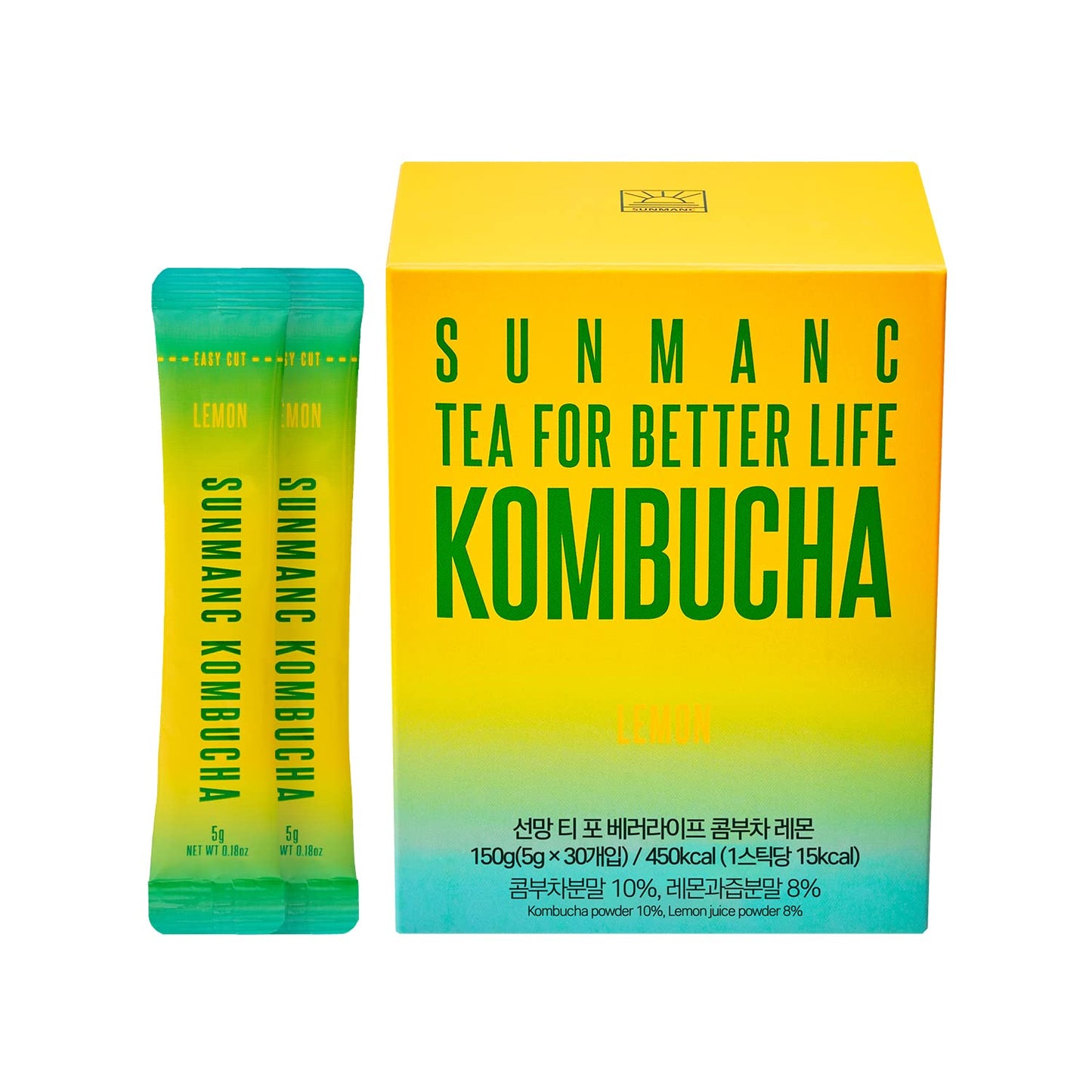 SUNMANC Kombucha Powdered Drink Mix, Sparkling Probiotic Tea, 5.29 oz, Low Calories, Sugar 0g, Low Caffeine, Lemon Flavor