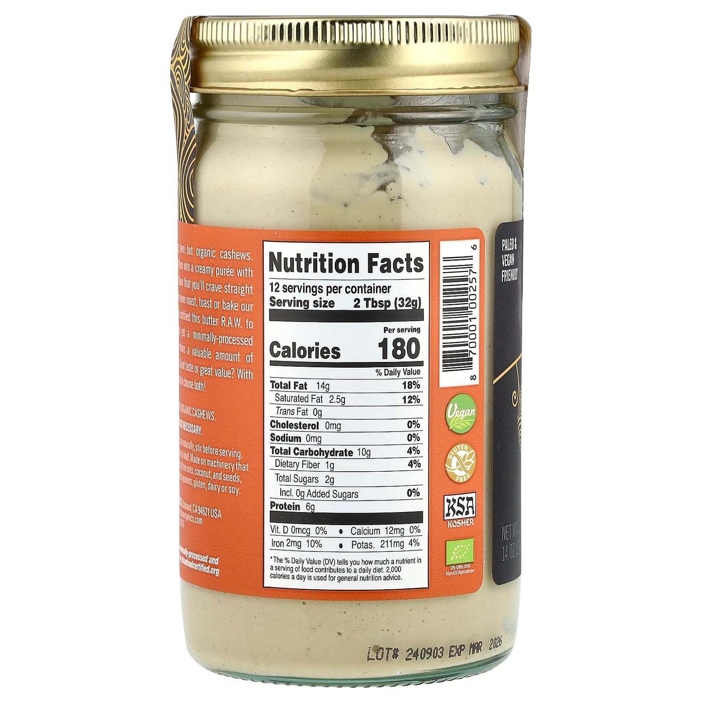 Artisana Organics Raw cashew Butter - No Sugar Added, Vegan and Paleo Friendly, Non gMO, 14oz Jar