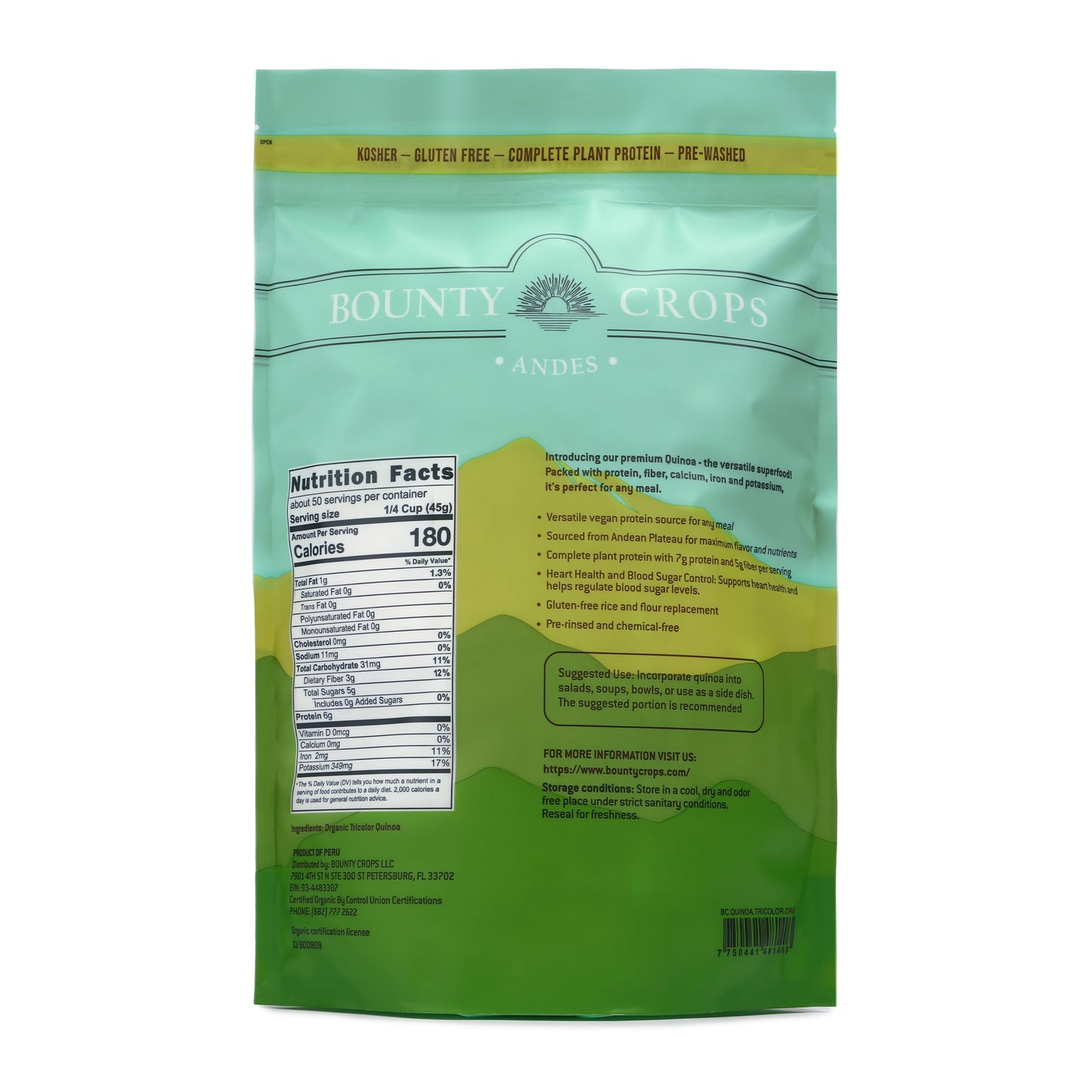 Bounty Crops Organic Tricolor Quinoa, Gluten-Free, Non-GMO, Vegan Superfood, 5 lb (80 oz)