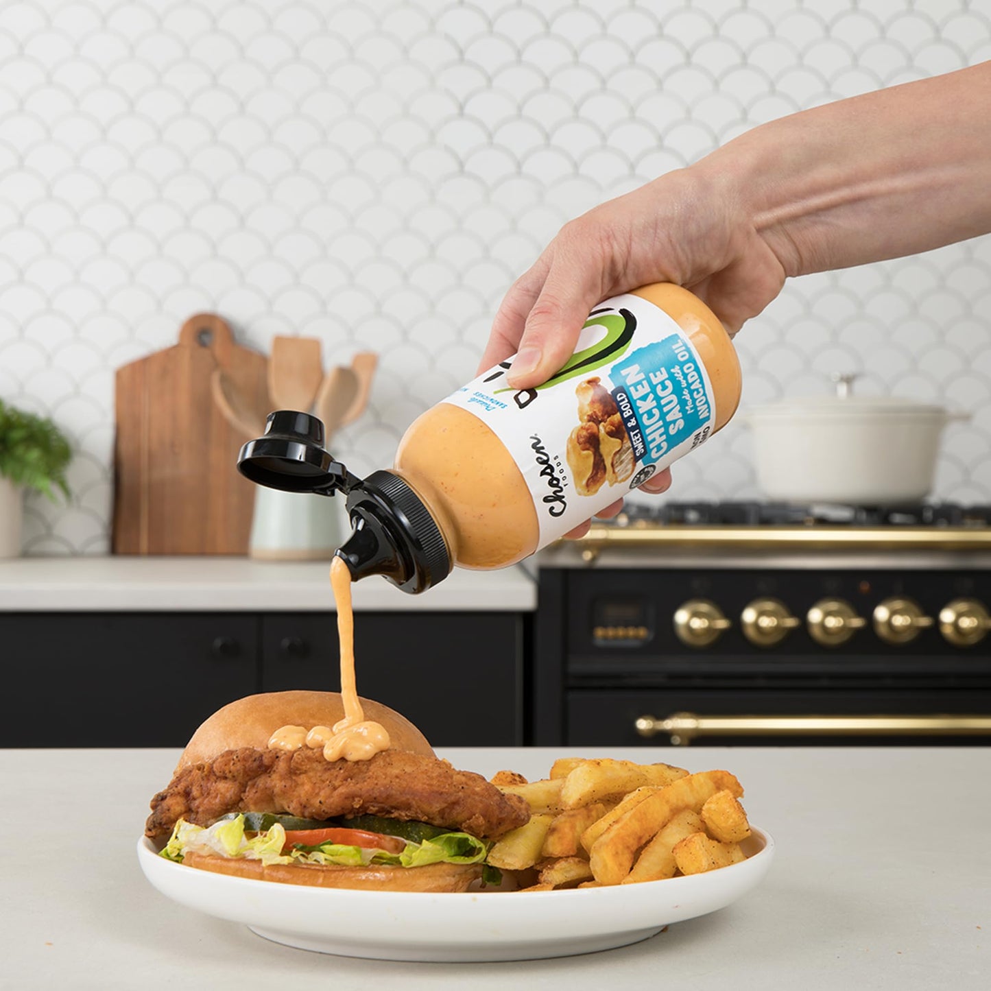 Chosen Foods Chicken Sauce for Hamburgers, Sandwiches, and Fries, 9 oz, Yellow with Reddish Hue
