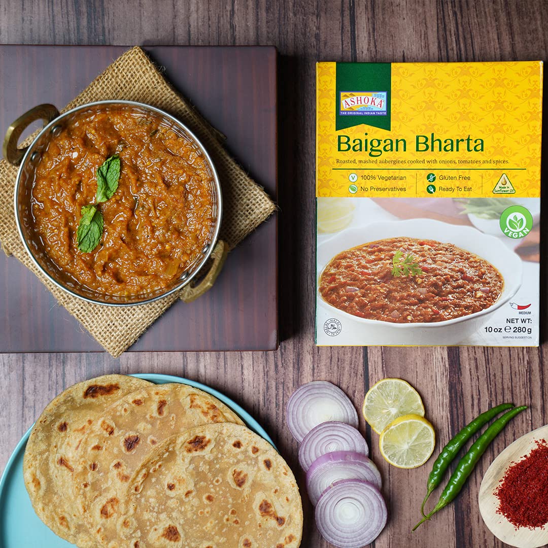 ASHOKA Vegan Mashed Aubergines, Gluten-Free, Kosher Certified, 10 Ounce, Microwave Ready Meals
