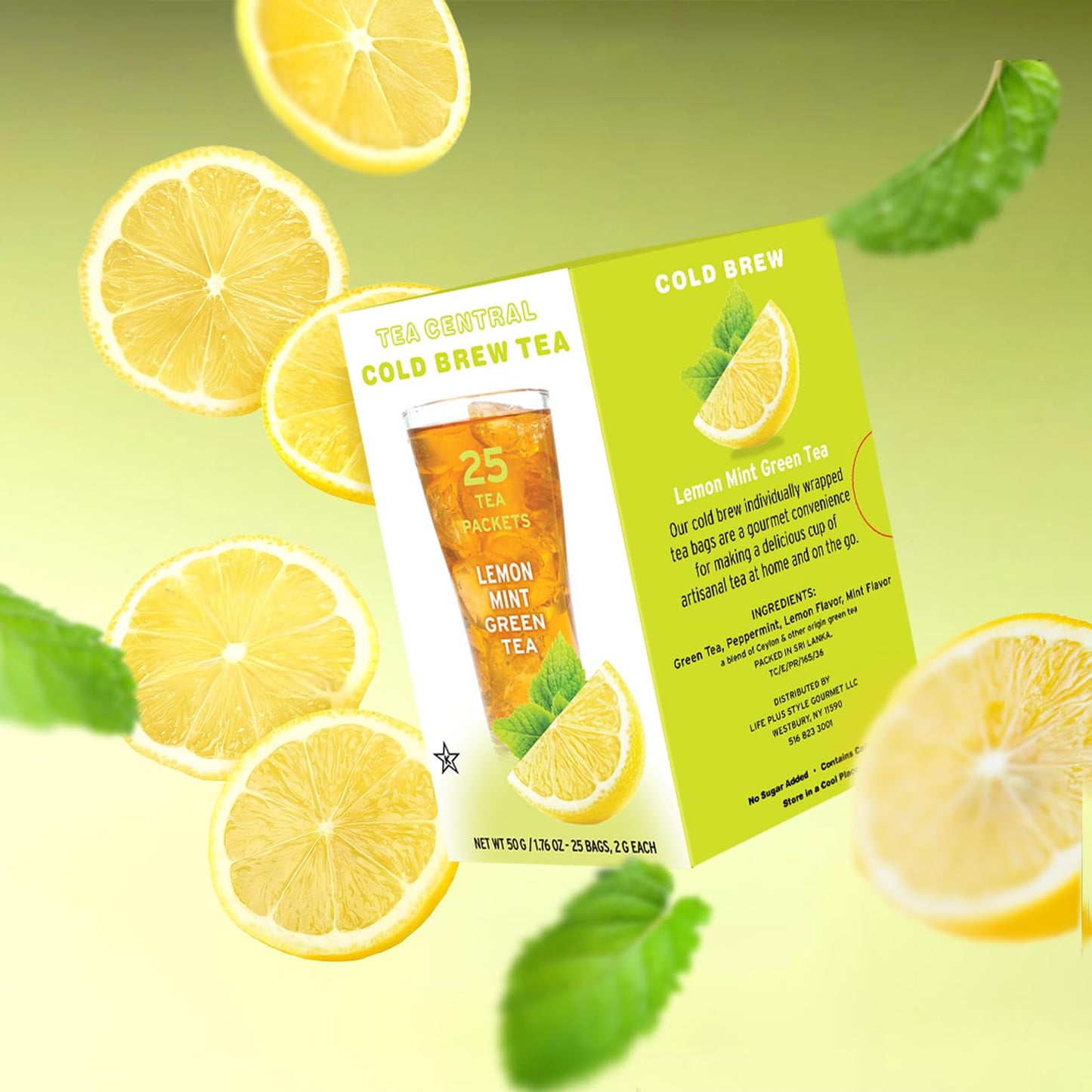 Life Plus Style Gourmet Tea Central Lemon Mint Green Tea Organic Ceylon Iced Green Tea Lemon Iced Drink Peppermint Cold Brew Tea