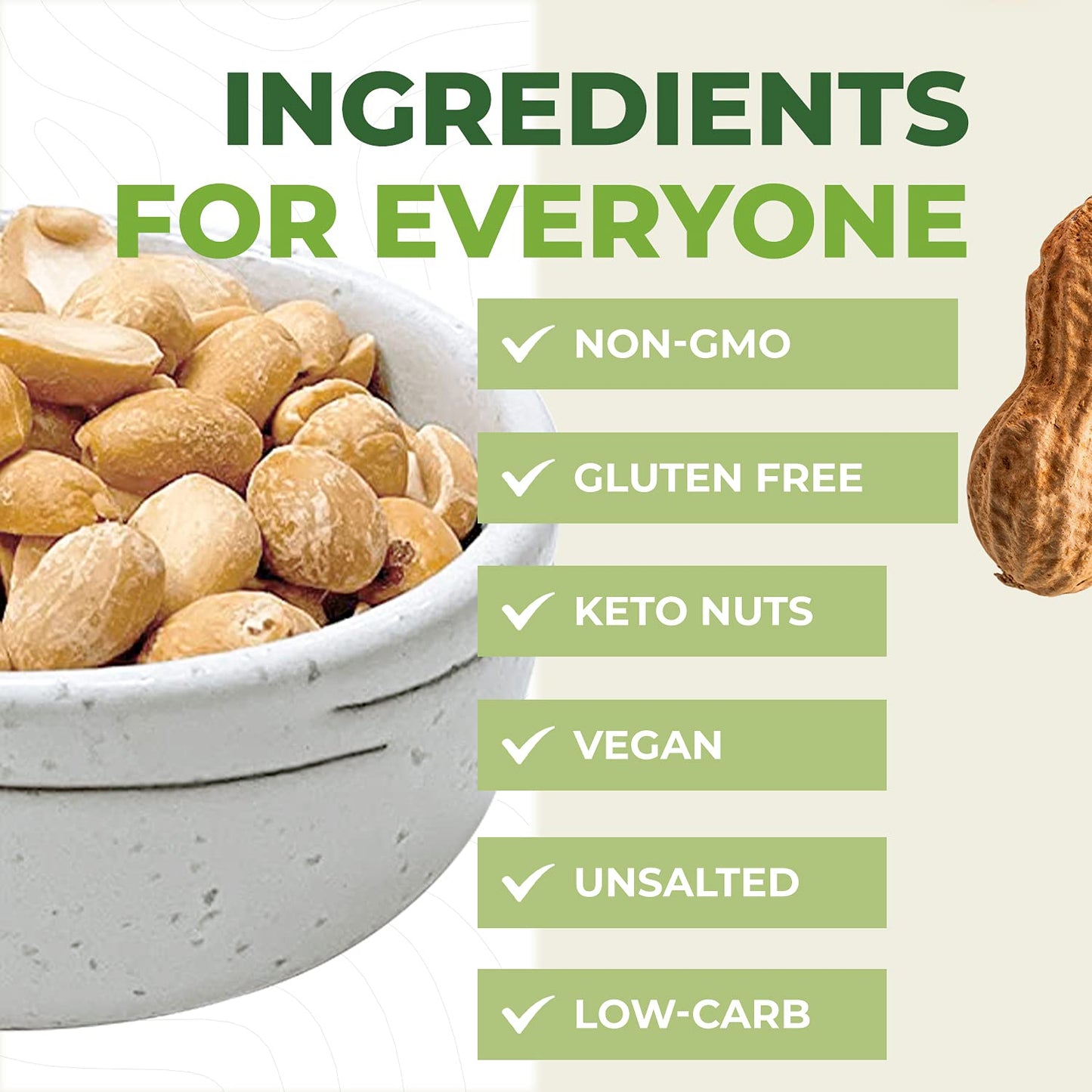 Beyond Nature Dry Roasted Peanuts - Unsalted 2 Pound (32 oz) Vacuum Sealed Non GMO, No Oil & No Salt, Low Carb, Keto Friendly &