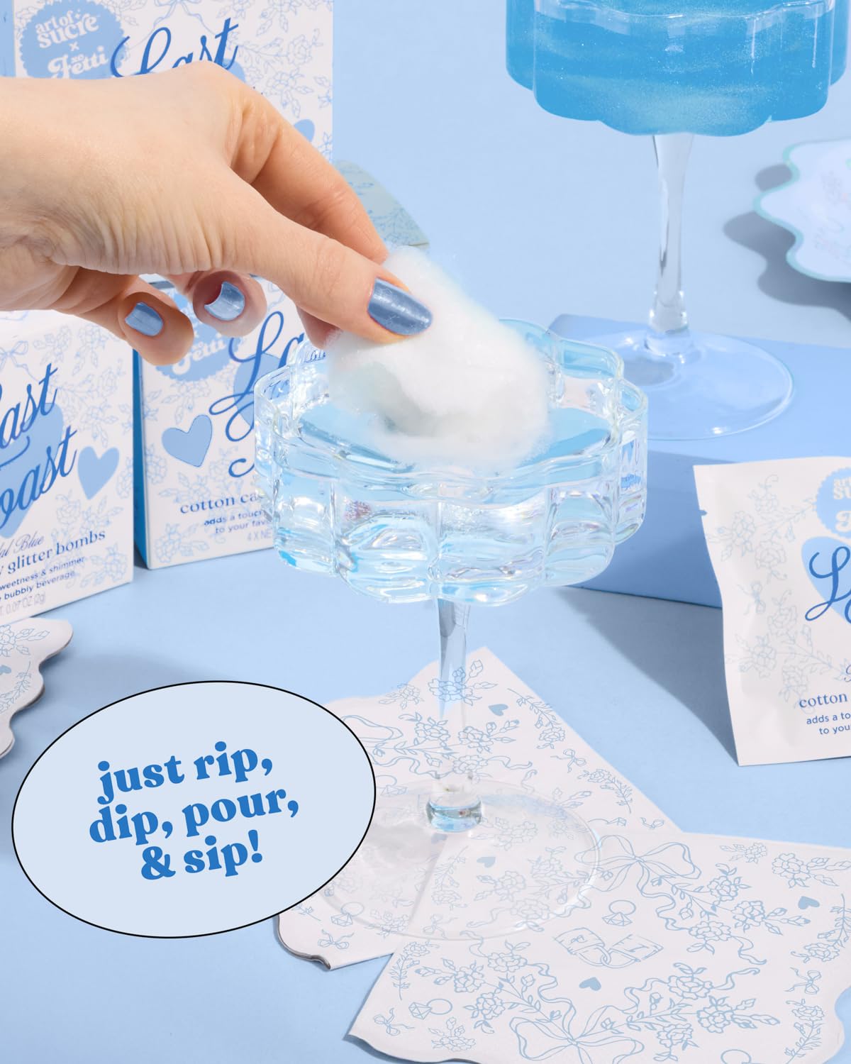 xo, Fetti Bridal Blue Cotton Candy Glitter Drink  s, 4 pc, Edible Glitter, Bachelorette Party Favor, 9.906 cm