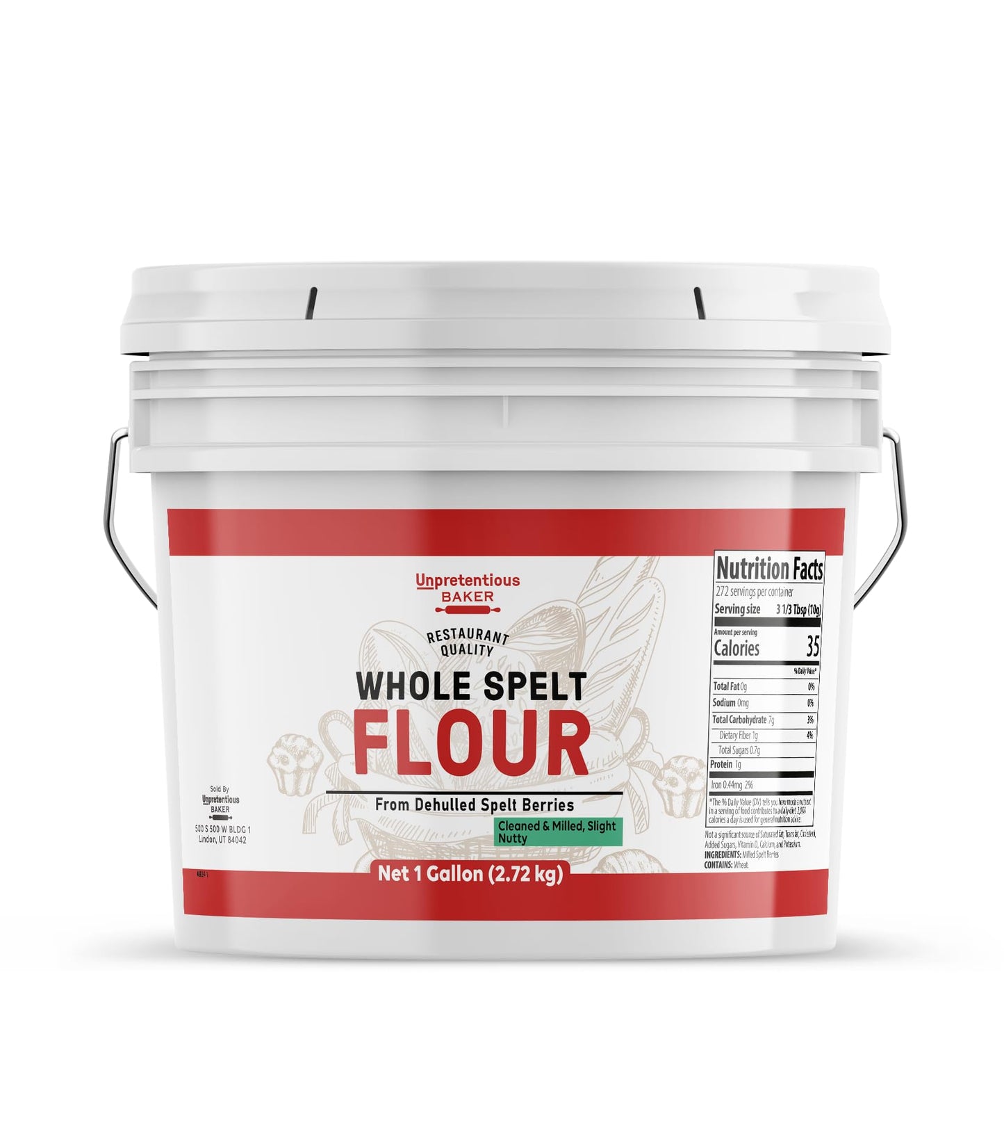 Unpretentious Whole Spelt Flour, 1 Gallon, Light & Airy Flour, From Dehulled Spelt Berries
