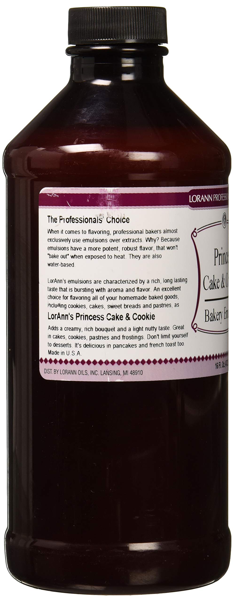 LorAnn Oils Bakery Emulsion, Princess Cake Flavor, 16 Fl Oz, Gluten-Free, Keto-Friendly, Model 0756-0806