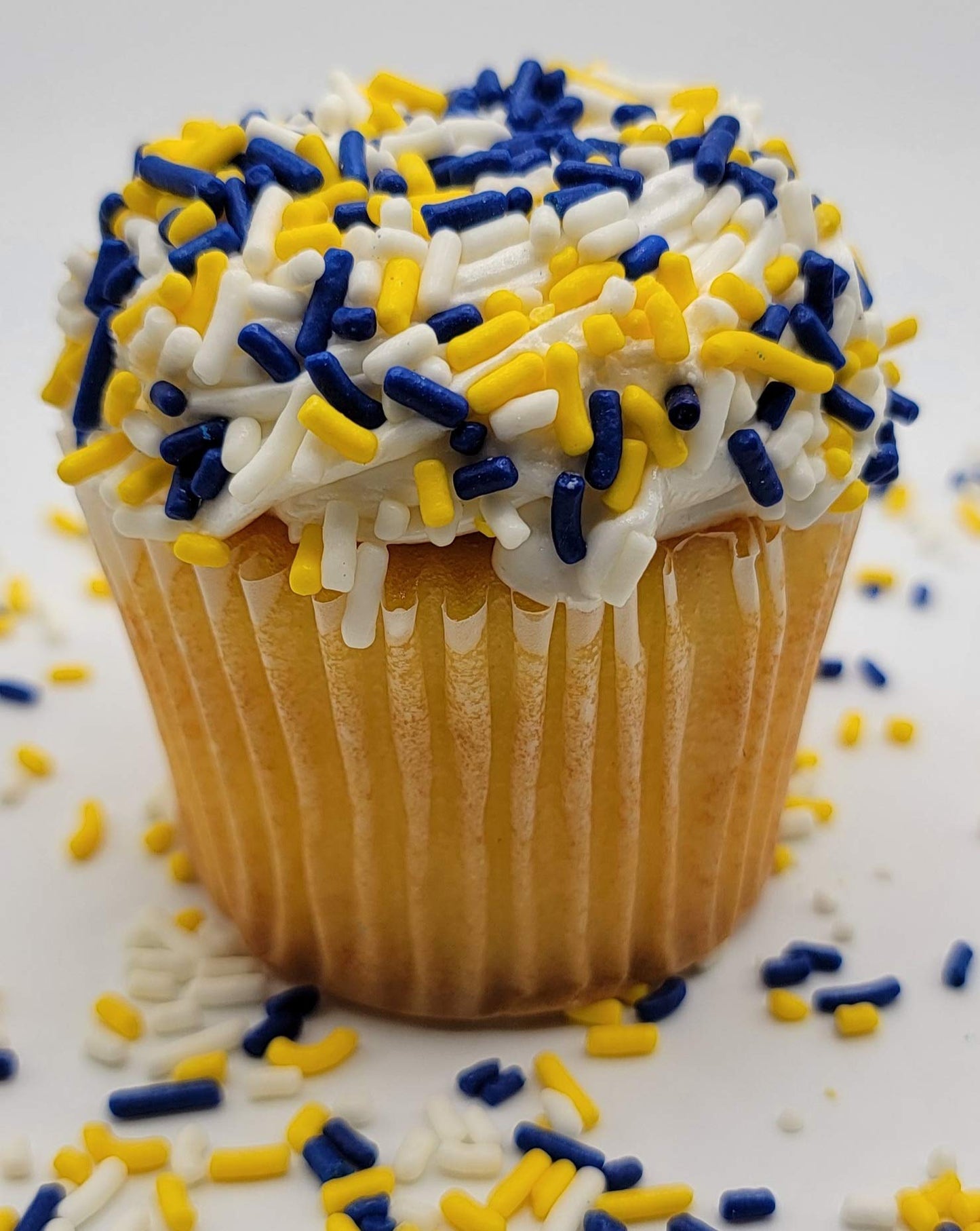 NCS Dark Blue, Yellow, and White Edible Jimmie Sprinkles, 8 ounces - Great for Cupcakes, Cookies, Cakes, Cakes Pops