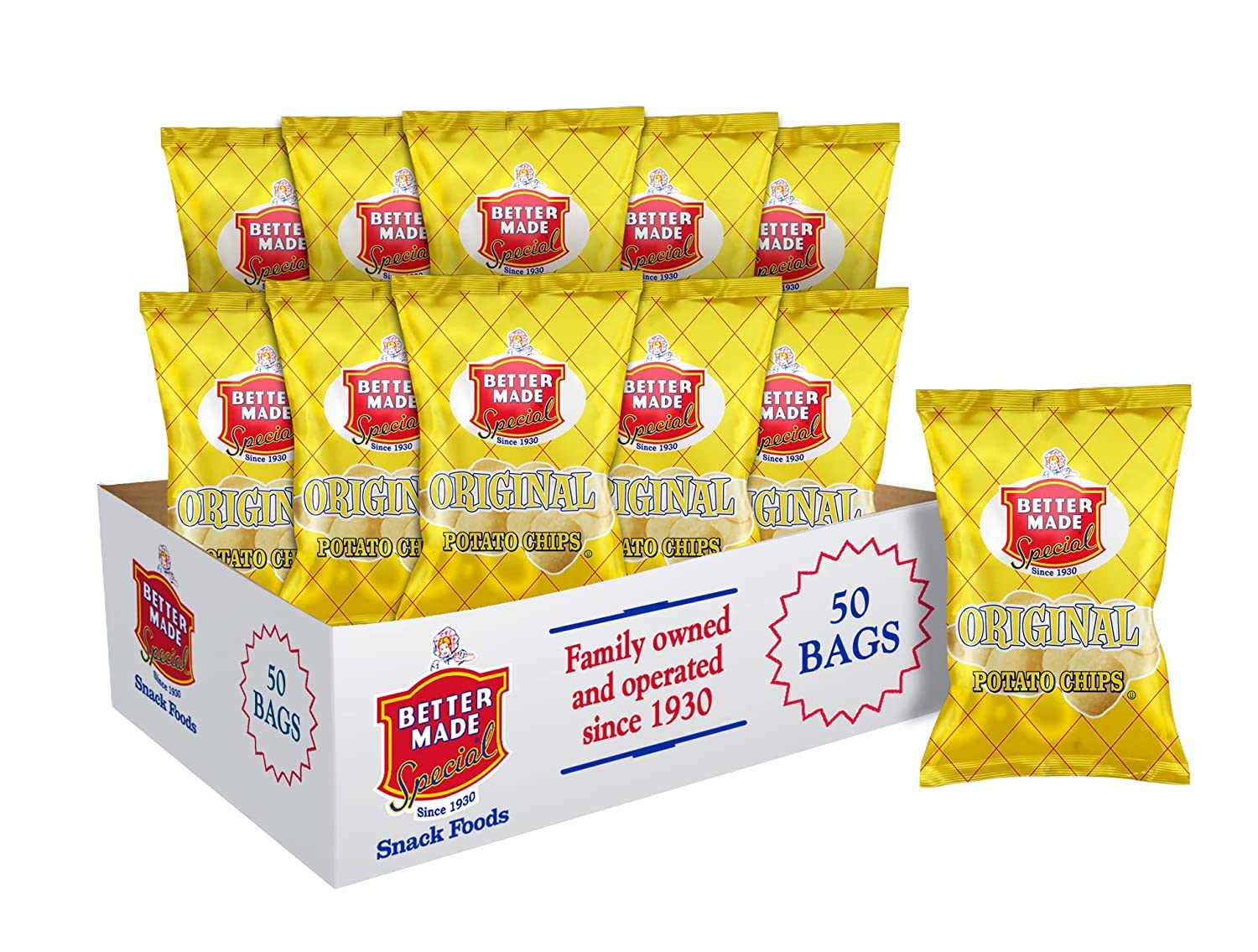 Better Made Special Potato Chips (Original) - 50 Pack - 50 x 1 oz. Bags - Crunchy, Individual Snacks Made from Fresh Potatoes - 