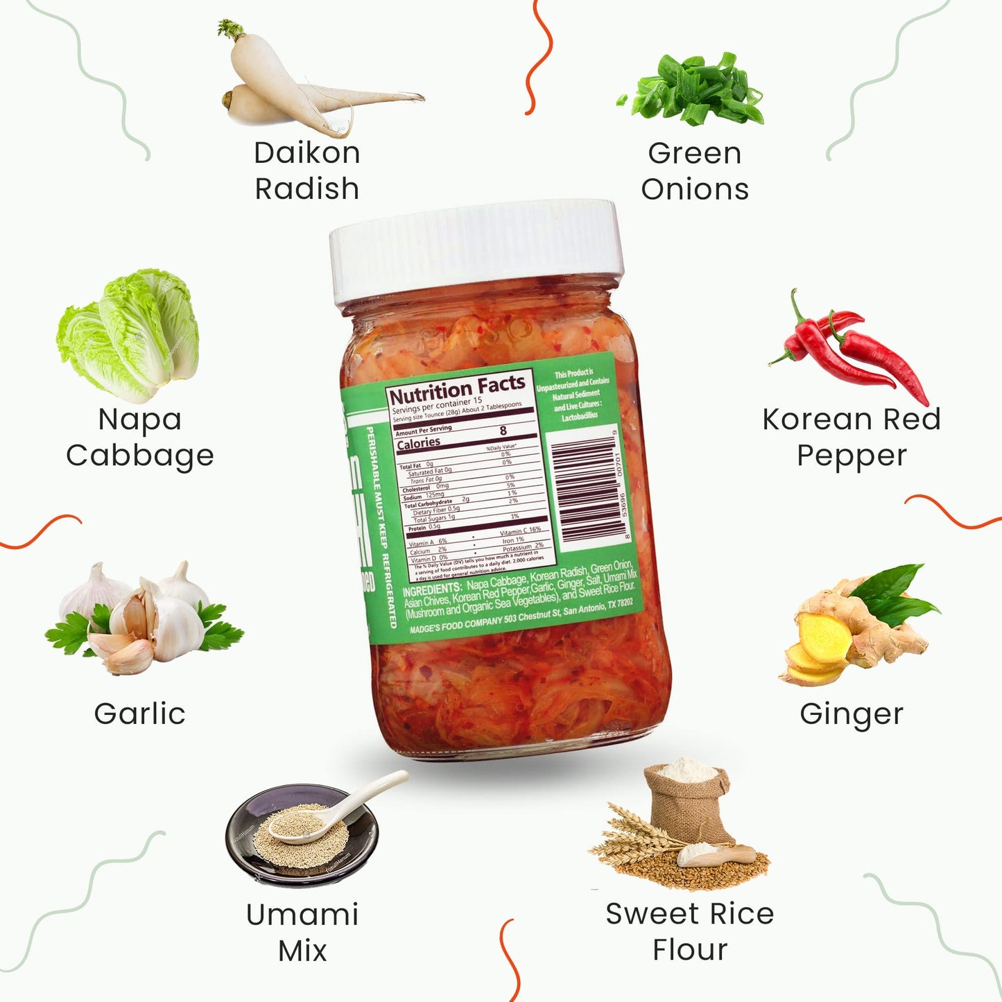 Madges Food Traditional Vegan Kimchi, Probiotics & Gut Enzymes, 15oz