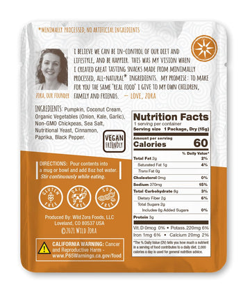 Wild Zora Instant Keto-Friendly Soups Roasted Pumpkin 8-Pack Broth Made With Coconut Cream, Cinnamon, & Organic Vegetables, Glut