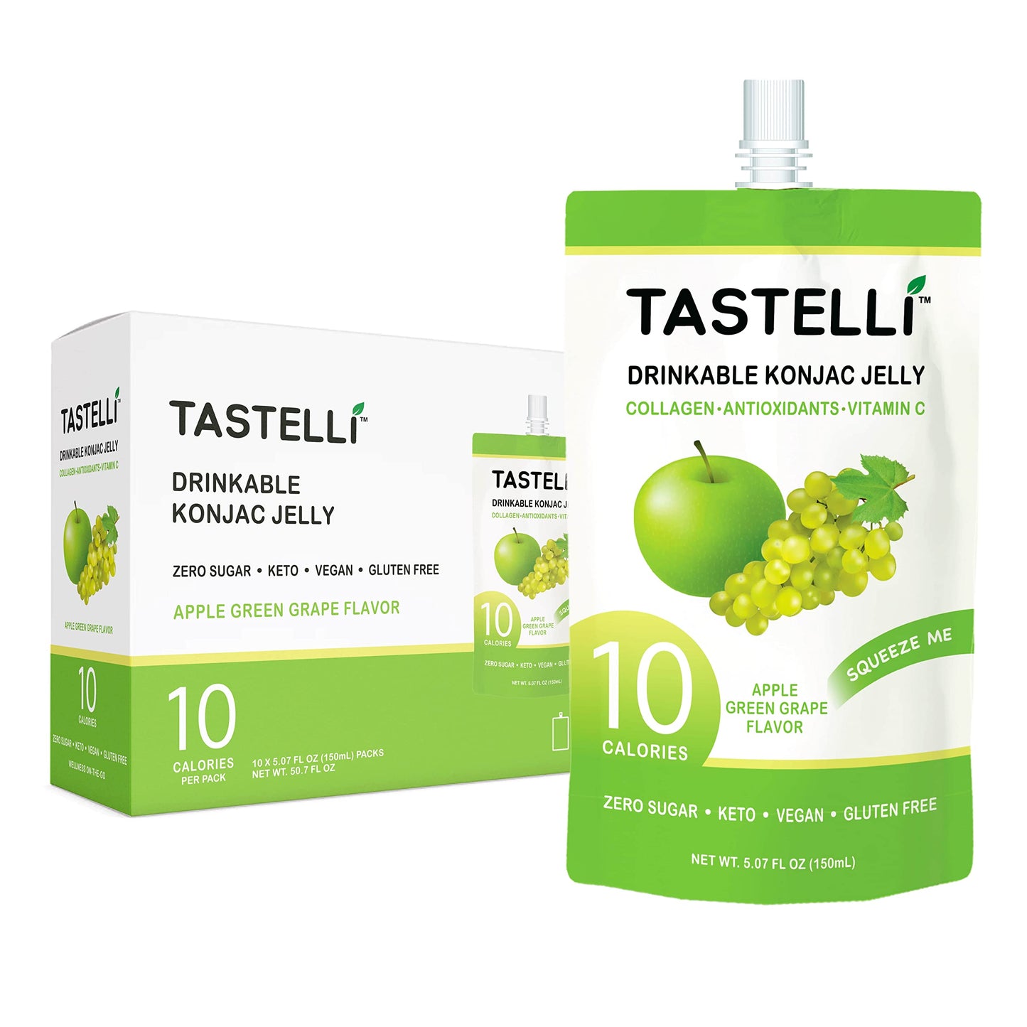 Tastelli Konjac Jelly: 10 Calories, Zero Sugar, Enhanced Collagen Drink + Vitamin C + Antioxidants, Perfect For Weight Managemen