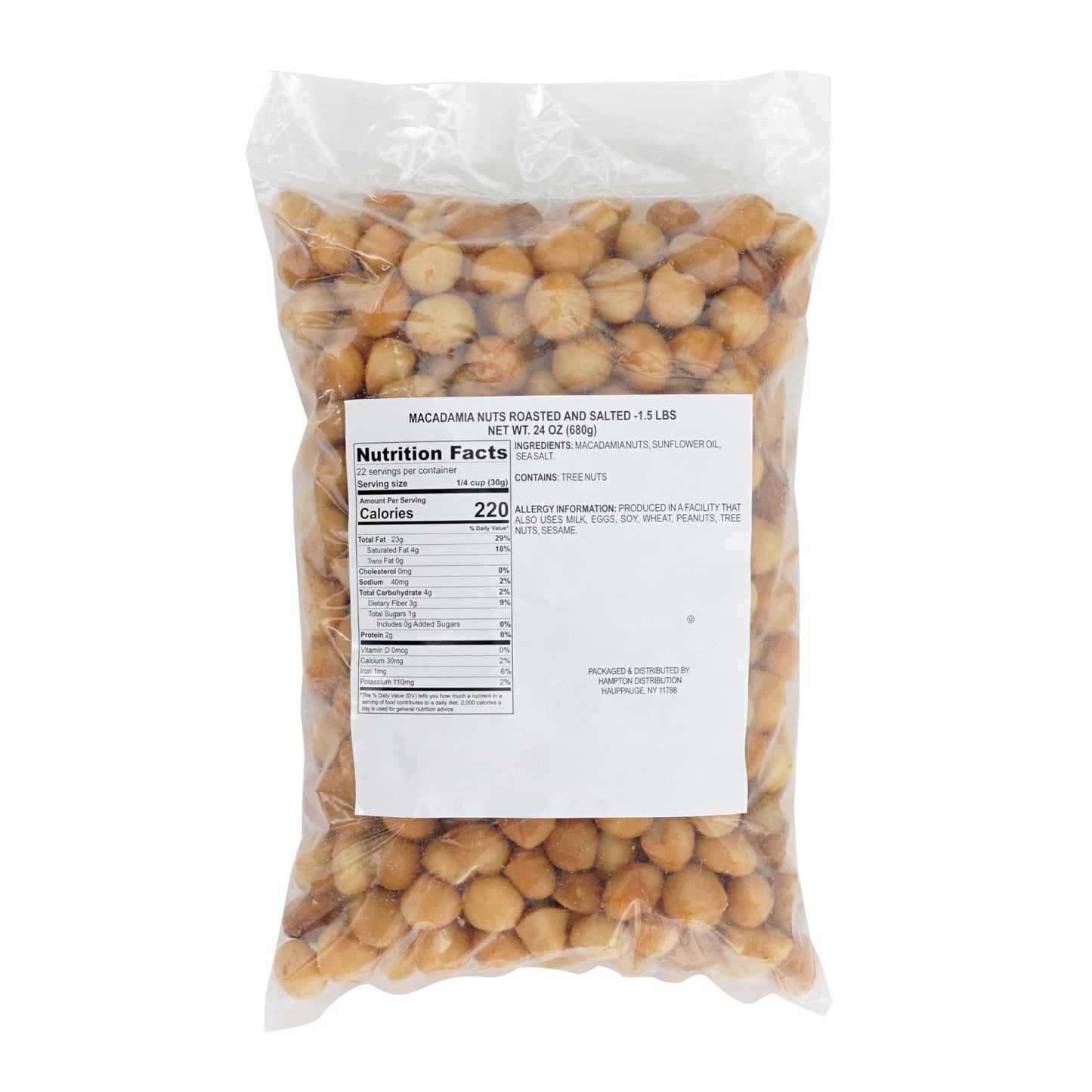 Hampton Distribution Roasted and Salted Macadamia Nuts, 1.5 Pound Bag