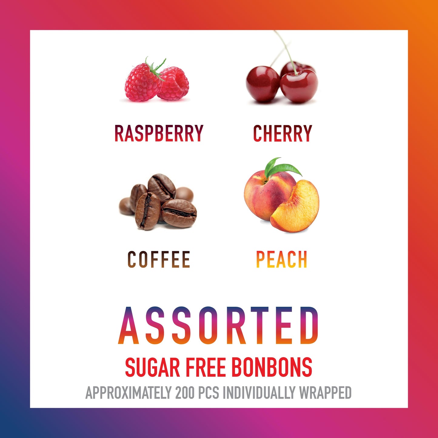 Swiss Imports Sugar Free Bonbons Hard Candy Drops Individually Wrapped Bocca Variety Box, Cherry, Coffee, Peach, And Raspberry,