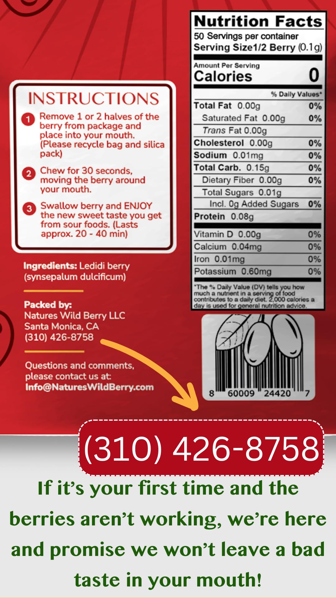 Nature's Wild Berry Miracle Berries - 50 Flavor-Changing Halves, Resealable Pack, Freeze-Dried in USA, Turns Sour to Sweet, Shark Tank Featured