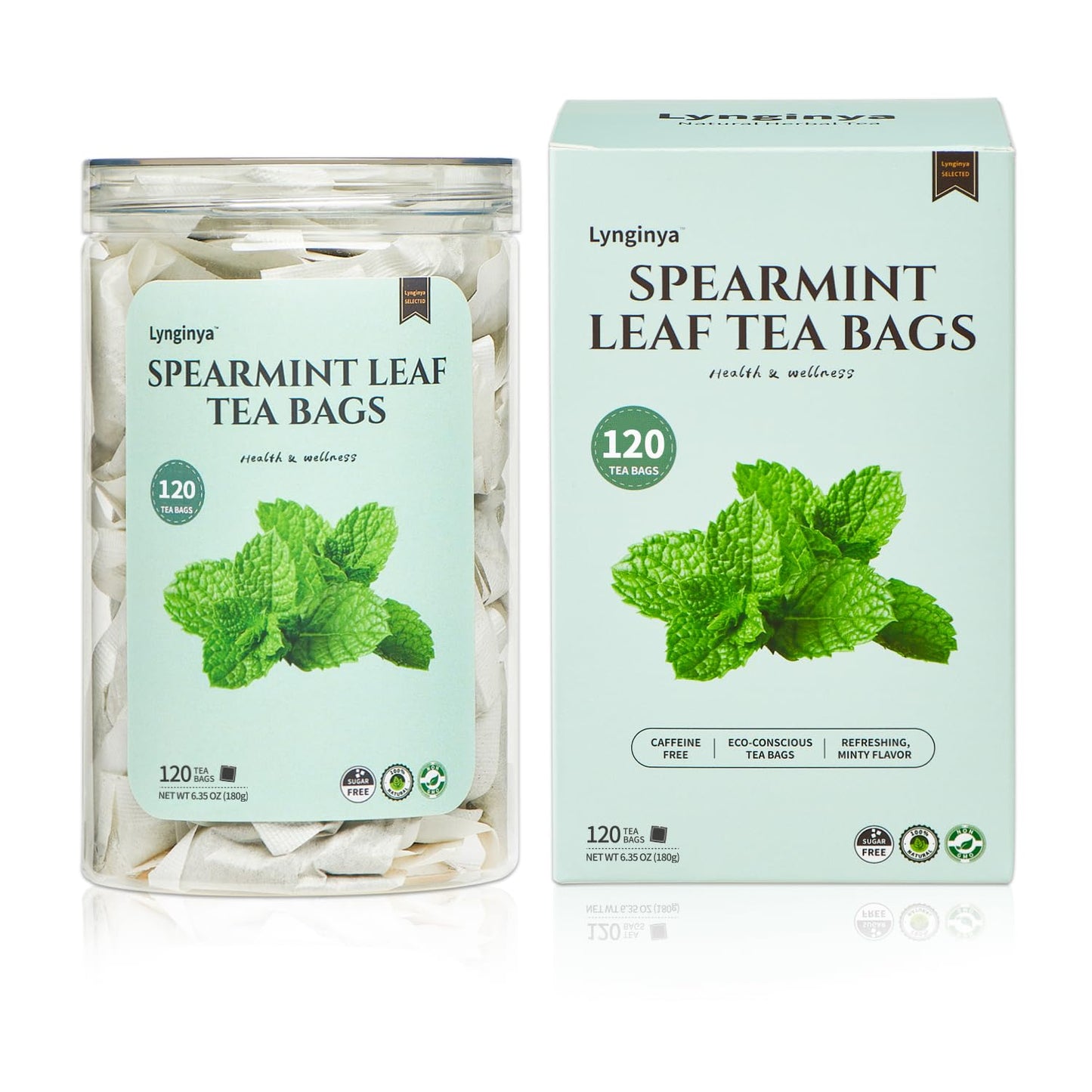 Lynginya Spearmint Tea - Natural Herbal Tea - 120 Tea Bags - Caffeine-Free - Refreshing & Minty
