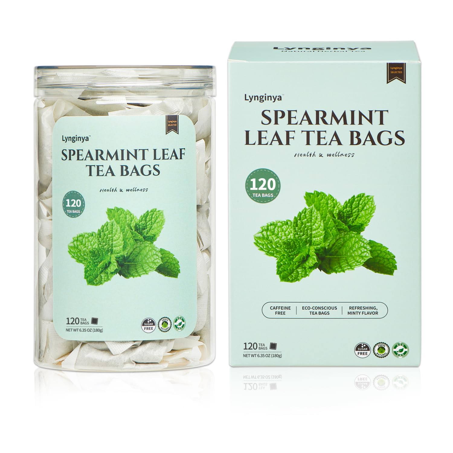 Lynginya Spearmint Tea - Natural Herbal Tea - 120 Tea Bags - Caffeine-Free - Refreshing & Minty