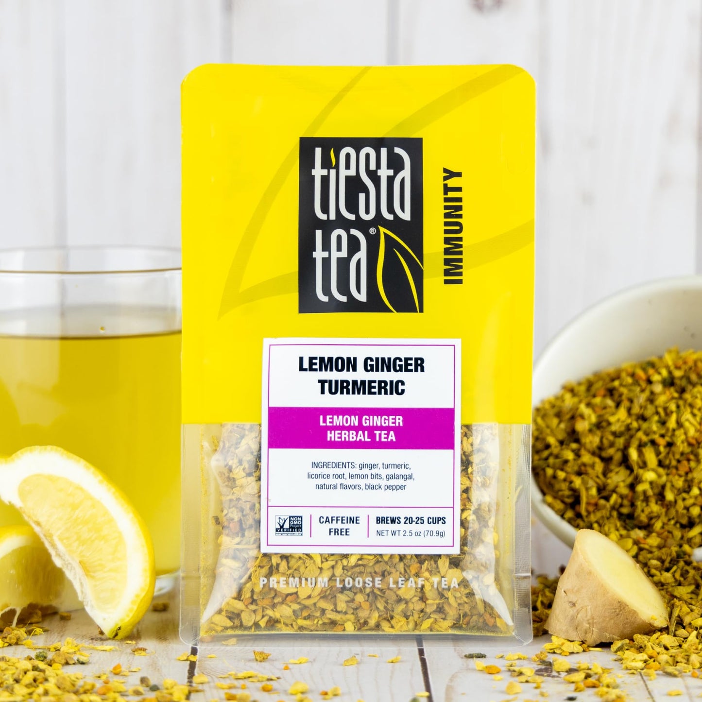 Tiesta Tea - Lemon Ginger Turmeric | Loose Leaf | Lemon Ginger Herbal Tea | Premium Blend | Non Caffeinated Herbal | Make Hot Or Iced Brews Up To 25 Cups | 2.5 Ounce Resealable Pouch