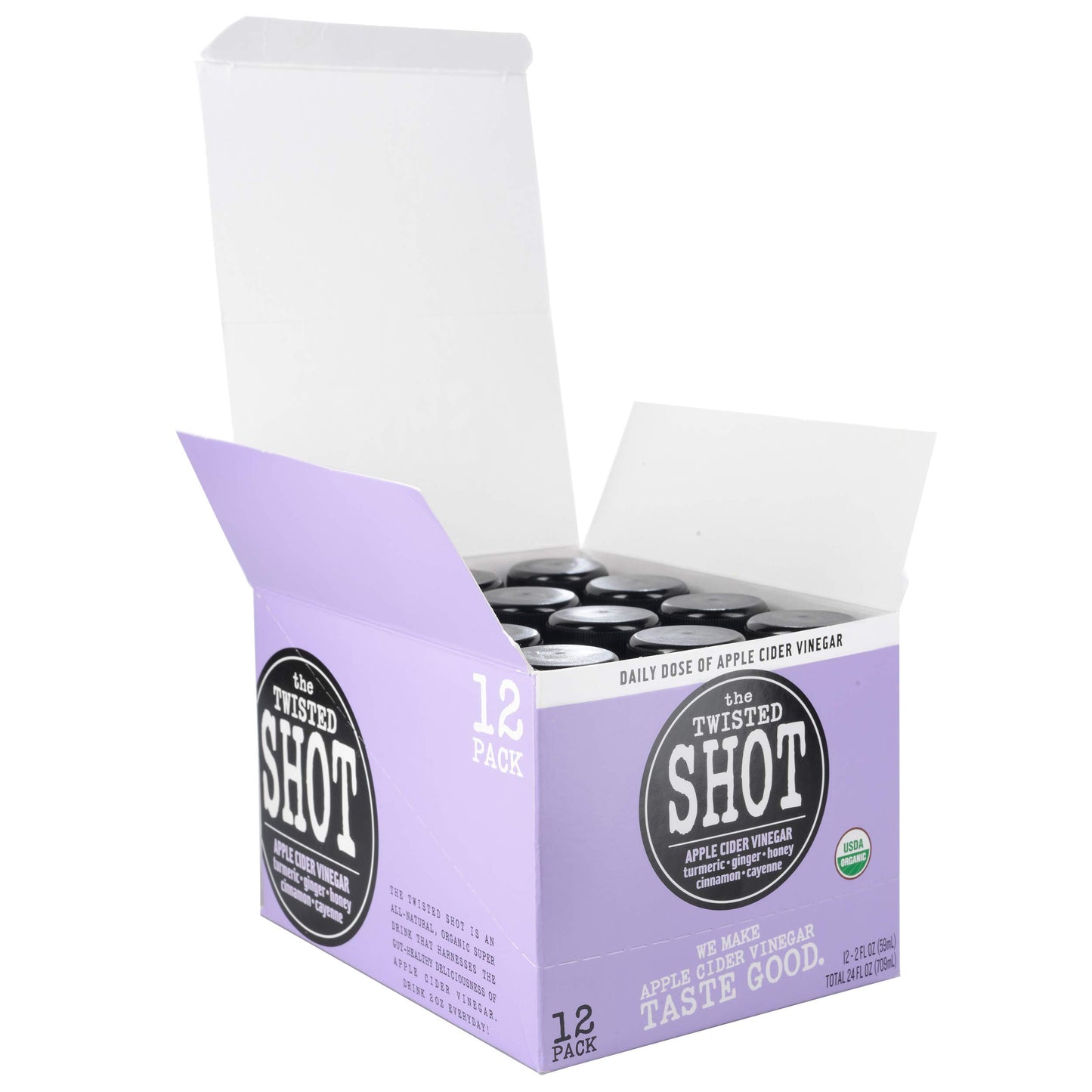 The Twisted Shot | Organic Apple Cider Vinegar Wellness Shots With Ginger, Turmeric, Honey, Cinnamon And Cayenne | Digestion, Immunity And Gut Health Support | Ready To Drink | 12, 2 Oz Mini Bottles
